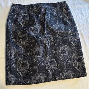Talbots Petite Black pencil Gray Paisley Floral Wrap Skirt Size 4p Wool  Blend